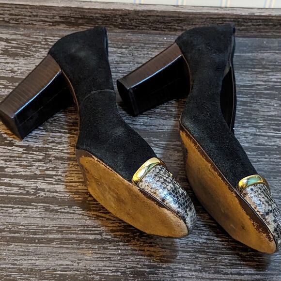 Tory Burch Black Suede Snakeskin Cap Pacey Block Heels Size 10.5 - Picture 5 of 5